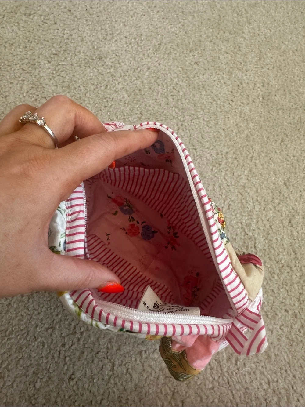 C&B Positano Multicolor Patchwork Quilted Cosmetic Pouch - Pink Accent